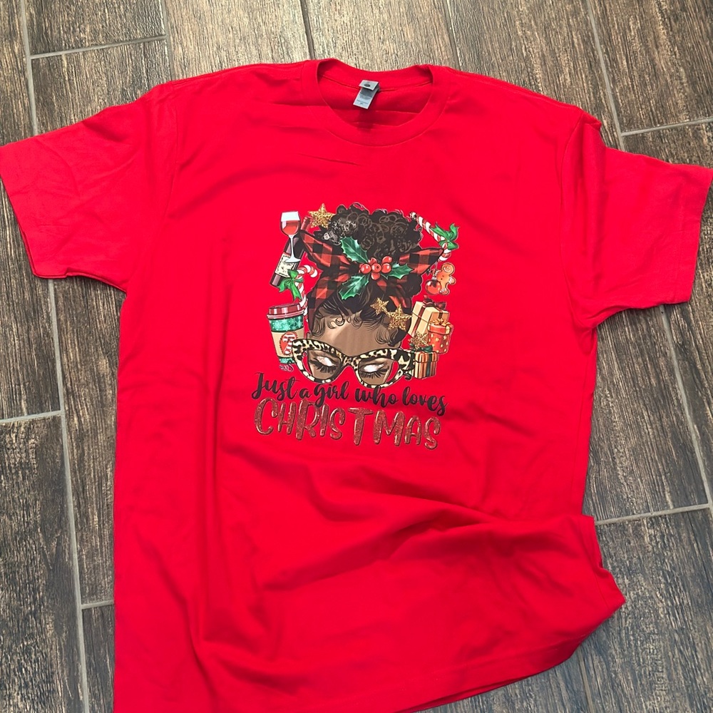 Just a girl who love Christmas African American Red t shirt Large